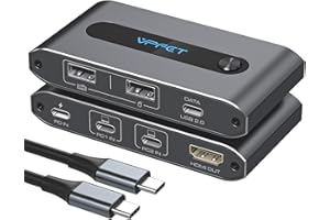 FQUANMAP USB C KVM Switch 1 Monitors 2 Computers 4K @ 60Hz KVM Switches for 2 Computer Sharing 1 Monitor Keyboard Mouse 3 USB 2.0 Port Support up to 100 W Charging