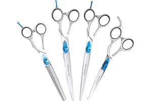 Masterclip Essentials Dog Grooming Scissors - Complete 4 Pack Professional Scissor Set for Pets – to Include Finishing, Thinning, Curved and Bull Nose Safety Scissors – Suitable for Right Handed Users