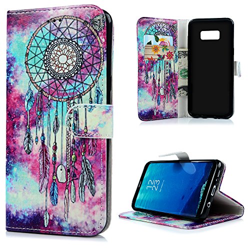 Badalink Case für Samsung galaxy S8+?S8 plus?PU Leder (TPU innere Schicht) Tasche Flipcase Gemalt Bunte Muster Rosa und Blau Marmor Design Schutzhülle mit Kreditkarteninhaber Kippständer Magnet-Schloss Handyhülle +Mehrfunktional