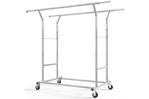 HOKEEPER Heavy Duty Double Rail Clothes Rack on Wheels, 204kg(450lbs) Capacity, Industrial Design with Extendable Length & Height - Ideal for Bedroom, Boutique, Laundry Room, Yard Sale