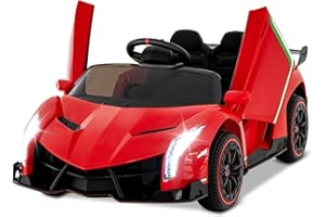 COSTWAY Lamborghini Elektroauto für Kinder, Kinderfahrzeug mit 2,4-G Fernbedienung & LED Scheinwerfer & Hupe & Musik, Elektrofahrzeug 3-6 km/, Kinderauto Elektro für Kinder ab 3 Jahren (Rot)
