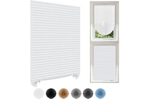 MARITOWN Temporary Blinds Stick On Cut to Size Non-woven Fabric No Drill Self Adhesive Pleated Paper Window Shades for Bedroom Kitchen Bathroom Windows Patio French Doors (1, White, WxH 120x180cm)