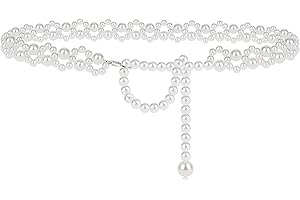 LINKIDEA Cinturón de cadena para mujer, cadena corporal elástica de perla blanca, ajuste flexible, accesorio de joyería de moda