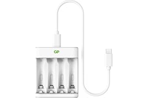 GP Charge & $ave LED 4-slot USB-C Rechargeable Battery Charger AA AAA, 4-hour charge, Fast charging for AA and AAA rechargeable batteries Safe auto cut-off