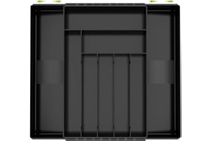 FERRGIA Organizer Posate da Cassetto,7-9 Scomparti,Espandibile da 26.2 a 45.7 cm,Porta Posate Cucina Cassetto Regolabile,Organizer Cucina Regolabile per Cucchiai, Forchette e Coltelli,Nero