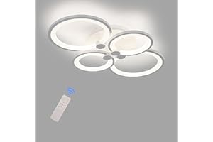‎STCH STCH Lampa Sufitowa LED, Lampa Sufitowa z Pilotem 4 Okrąg, Nowoczesne Żyrandole Przyciemniania 3000-6000K, Lampy Wiszące Led 56W, Oświetlenie Sufitowe do Salonu, Sypialni, Kuchni, Jadalni, Biuro