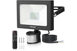 MEIKEE 25W Security Lights with Motion Sensor 2350 Lumen Dimmable PIR Floodlights Outdoor Lights 12m PIR Detection Button & Remote Adjustable IP66 Waterproof for Garden Corridor Entrance Backyard