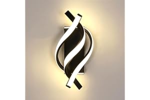 Comely Aplique Pared Interior LED 22W 2500LM, Negro Diseño Curvo Lámpara de Pared LED Moderna, Lampara Pared Interio Para Salón, Escalera, Pasillo, Luz Neutra 4500K