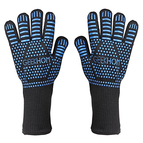 GEEKHOM Guantes Horno, Guantes de Cocina, Oven Gloves, 33cm Kevlar Manoplas, Resistentes Al Calor Hasta 500?, Manoplas Para Horno, Barbacoa, Asado, Churrasco, Panillada - Color Azul, 1 Par