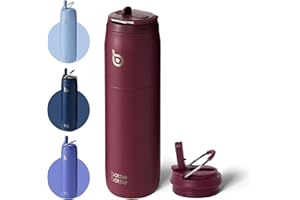 BOTTLEBOTTLE BOTTLE BOTTLE Borraccia in acciaio inox con cannuccia e coperchio, tazza isolata sottovuoto, mantiene freddo e caldo, a prova di perdite, bocca larga, colore rosso