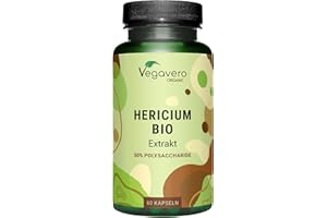 ‎VEGAVERO Bio Hericium Erinaceus Kapseln Vegavero | 50% Polysaccharide | 500 mg organic Löwenmähne Pilz Extrakt – entspricht mind. 7500 mg Hericium Pulver | Laborgeprüft | Ohne Zusätze | 60 Stück | Vegan