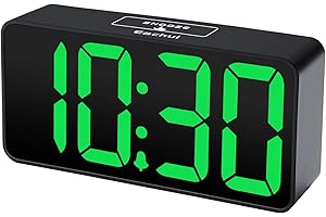 Eachui LED Wecker Digital mit USB-Ladeanschluss, Große Ziffern Display, Helligkeit und Lautstärke Regelbar, Snooze, 12/24HR, digital Uhr Netzbetrieben (Schwarz & Grün)