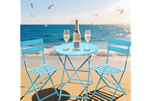 ‎AMAGABELI GARDEN HOME Amagabeli Bistro Set 3-Piece Blue - Bistro Table with 2 Outdoor Chairs - Capable Chairs and Table Made of Robust Metal - Ideal as Balcony Furniture Set or Garden Furniture in Modern Design