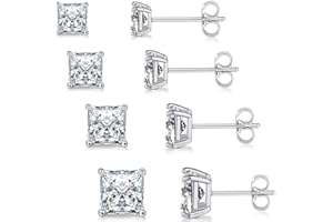 BLPRKOT 4 paia di Orecchini a bottone in acciaio inossidabile per uomo donna orecchini quadrati intarsiati con zirconi cubici orecchini a clip (4, 5, 6, 7 mm