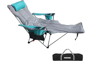 ‎POEPORE POEPORE Campingstuhl Faltbar mit Fußablage 4-Fach Verstellbarer Strandstuhl Liegestuhl Angelstuhl Campingstühle für Erwachsene mit Wattepad Kissen Getränkehalter Armlehnentaschen