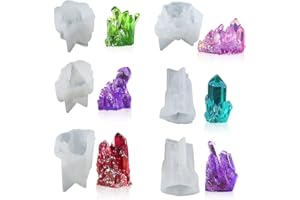 Zayookey 6 Pcs Resin Crystal Molds Set Quartz Rock Mould Epoxy Crystal Cluster Mold Gem Silicone Mold for Druzy, Polymer Clay, Soap Candle DIY, Cake Decoration (Crystal Mould B)
