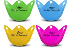 KITCHEN ESSENTIALS Egg Poacher Cups (4-Pack) for Air Fryer, Pot, Microwave – Premium LFGB Grade Silicone Egg Poachers BPA-Free Poach Pods – Poached Egg Maker Set: Cooker, Boiler Steamer
