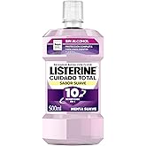 Listerine Cuidado Total Sabor Suave (1 x 500 ml), enjuague bucal sin alcohol, colutorio encías 0% alcohol con 10 beneficios e