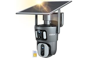 Xega 4G LTE Caméra de Sécurité Extérieure à 【Double Objectif】 sans WiFi à énergie Solaire sans Fil Extérieure 1080P Vue à 360 ° Double écran Couleur Vision Nocturne Audio Bidirectionnel IP66