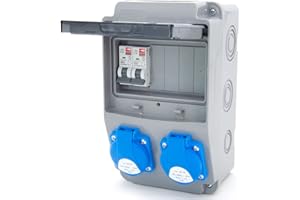 ELS Elektrotechnika Verdrahtet Baustromverteiler Wandverteiler Stromverteiler mit Sicherungen und Schuko Steckdosen 2x230V + 2x Leitungsschutzschaltern C16 1-polig, IP54, für Indoor/Outdoor-Bereich