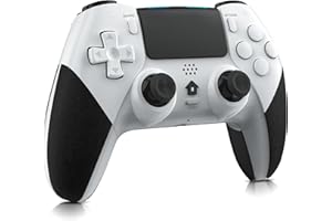 Holilo Manette Sans Fil pour PS-4, Manette Jeux Compatible avec P4/Pro/Slim, avec Dual Vibration, Capteur Gyroscopique à 6 Axes, Panneau Tactile Haute Précision-Blanc