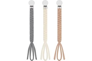 Kowlone Attache Sucette Coton Soothie Tétine Clips Tressé Porte Accroche Chaîne pour Garçons et Filles Cadeau de Douche de Bébé(Chameau,Gris,Blanc Laiteux)