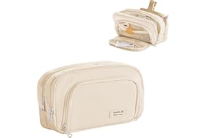 YIUWOD Pencil Case - Trousse Compartiment - Trousse Grande Capacité - avec 3 Compartiments,Grande Capacité,Peut Contenir 100 PièCes,Adapté Aux GarçOns et Aux Filles,pour L'éCole et Le Bureau (Beige)