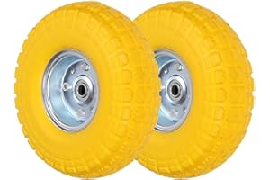 Top Home Solutions® Wheelbarrow Wheels – 10” Yellow Puncture Proof 4.10/3.50-4 Solid Rubber Tyre Replacement Wheel For Sack Truck, Garden Trolley, Lawn Carts (Pack of 2)