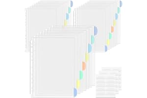 WOGOPRO 24 Pcs Punched Pockets A4 Plastic Sleeves with Tab Divider for Binder Folder Clear Poly Pockets Top-Opening 11 Holes Binder Pocket for School Office Home
