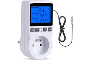 Inkbird Prise Thermostat, Thermostat Terrarium avec Ecran LCD et Sonde, Regulateur de Température Numerique Thermostat Chauffage Refroidissement pour Serre,Reptiles(FR Prise)