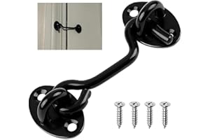 HUIYONGLAN Black Cabin Hook and Eye Latch, Stainless Steel Gate Hook Lock, Door Lock Hooks and Eye, Gate Latch, Door Swivel Window Hooks Locks with Mounting Screws for Wooden Gates, Window(Black, 75mm)