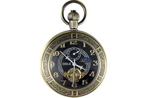 OGLE Waterproof Luminous Magnifying Glass Tourbillon Moon Sun Chain Keychain Self-Winding Automatic Mechanical Pocket Watch