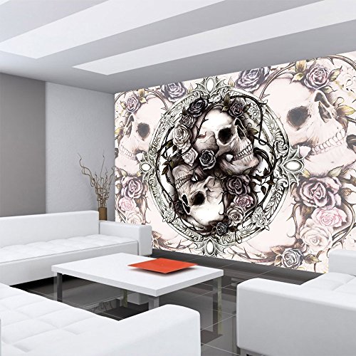 Fototapete 254×184 cm PREMIUM Wand Foto Tapete Wand Bild Papiertapete – Illustrationen Tapete Alchemy Totenkopf Vintage Schädel Rosen schwarz – no. 2718 - 6