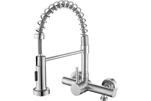 Tondiy Rubinetto Cucina Flessibile a Parete Doccetta a 2 Modalità, con Interfaccia Lavastoviglie/Lavatrice 3/4", Miscelatore a Muro Girevole a 360°, Rubinetti Molla per Lavello, Aeratore Rimovibile