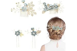 QEDBOJE 4 Piezas Peinetas para el Pelo, Adorno Pelo Novia con Cristales Verdes, Tocado de Novia para Bodas, Tocados de Pelo Verde para Mujeres, Peinetas para el Pelo Boda