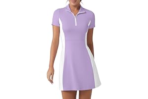 FKEEP Golf-Tenniskleid mit Shorts, Damen, Rollkragen, athletisches Workout, Golfkleid, lässig, ärmellos, Colorblock-Kleid