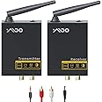 YMOO Wireless Audio Transmitter and Receiver for TV/PC to Speaker, 2.4Ghz Wireless Adapter with RCA/AUX 3.5mm Jack, 100M Long Range for Home Stereo/Soundbar, 48kHz/24bit HiFi Audio, 20ms Low Latency