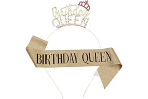 NJCXOLA Corona de Cumpleaños, Birthday Queen Tiara Corona de Diamantes, Feliz Cumpleaños Faja Corona Cumpleaños Tiara de Cumpleaños, para Mujer Fiesta de Decoración Accesorios Regalo