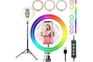 Starbea Lampa pierścieniowa do selfie ze statywem i uchwytem na telefon, oświetlenie fotograficzne LED, kółko, pierścień RGB, lampa do makijażu, YouTube, Tiktok, RGB, 25 cm
