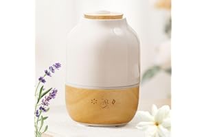 ABBI ESSENTIELS ABBISENSE Diffusore di oli essenziali in ceramica e legno genuino | Oggetto decorativo | Vibrazione ultrasonica, spegnimento automatico, 7 colori LED, 130 ml, Umidificatore d'aria, aromaterapia Regalo