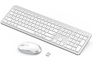 seenda Rechargeable Wireless Keyboard and Mouse, SK38-3 Ultra Slim Quiet USB Keyboard and Mouse Set for Windows Laptop PC, Full-Size QWERTY UK Layout, Silver and White
