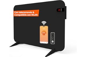 Könighaus Riscaldamento a infrarossi dual intelligente 450 W con controllo Wi-Fi tramite app e telecomando, con piedini porta-asciugamani e kit di montaggio Colore: Nero