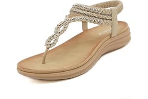 ZDQ Sandals Womens Summer Casual Flat Bohemian Slip-on Sandals with Elastic Ankle Strap