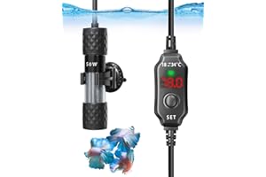 Klarlight Submersible Aquarium Heater 50W with Digital Thermostat & Suction Cups - LCD Temperature Display for 40-60 Litre Freshwater/Saltwater Fish Tanks, Turtle Tanks & Tropical Aquariums