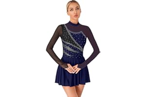 MSemis Vestito da Pattinaggio Artistico sul Ghiaccio Donna Skater con Strass Leotard Abito da Ballo Latino Americano Body da Danza Classica Balletto Jazz Rumba Sambsa Salsa