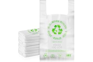 MARCPRINT Bolsas plastico. Bolsas con Asas Tipo Camiseta. Bolsa Porta Alimentos. Pack Bolsa de Plastico, Resistentes y Reutilizables. Material Reciclado 50-70%. Galga 200. (42x53-100 uds)