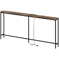 LVB Tavolo Da Ingresso Stile Industriale, Consolle In Rovere Grigio Chiaro E Metallo, 160x34x76 Cm, Con Ripiano