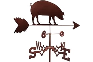 Linsition Metall Wetterfahne - Edelstahl Wetterfahne mit Schwein Figur, Vintage Garten Windrichtungsanzeige, Outdoor Farm Wetterfahne Dachdekoration 55cm hoch