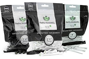 ‎PAPA HUMMEL Papa Hummel – Premium Golf Tees Holz, 54mm - 120 Stück | 70mm - 80 Stück | 101mm - 50 Stück, Für Einen Idealen Abschlag, Bruchfest & Ökologisch Durch Flexiblen Bambus, Wiederverschließbare Verpackung