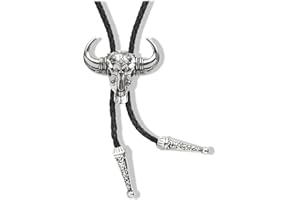 Yjfeshion Mens Western Bolo Tie Cowboy Longhorn Bull Design Handmade Leather Necktie for Husband Dad Gift